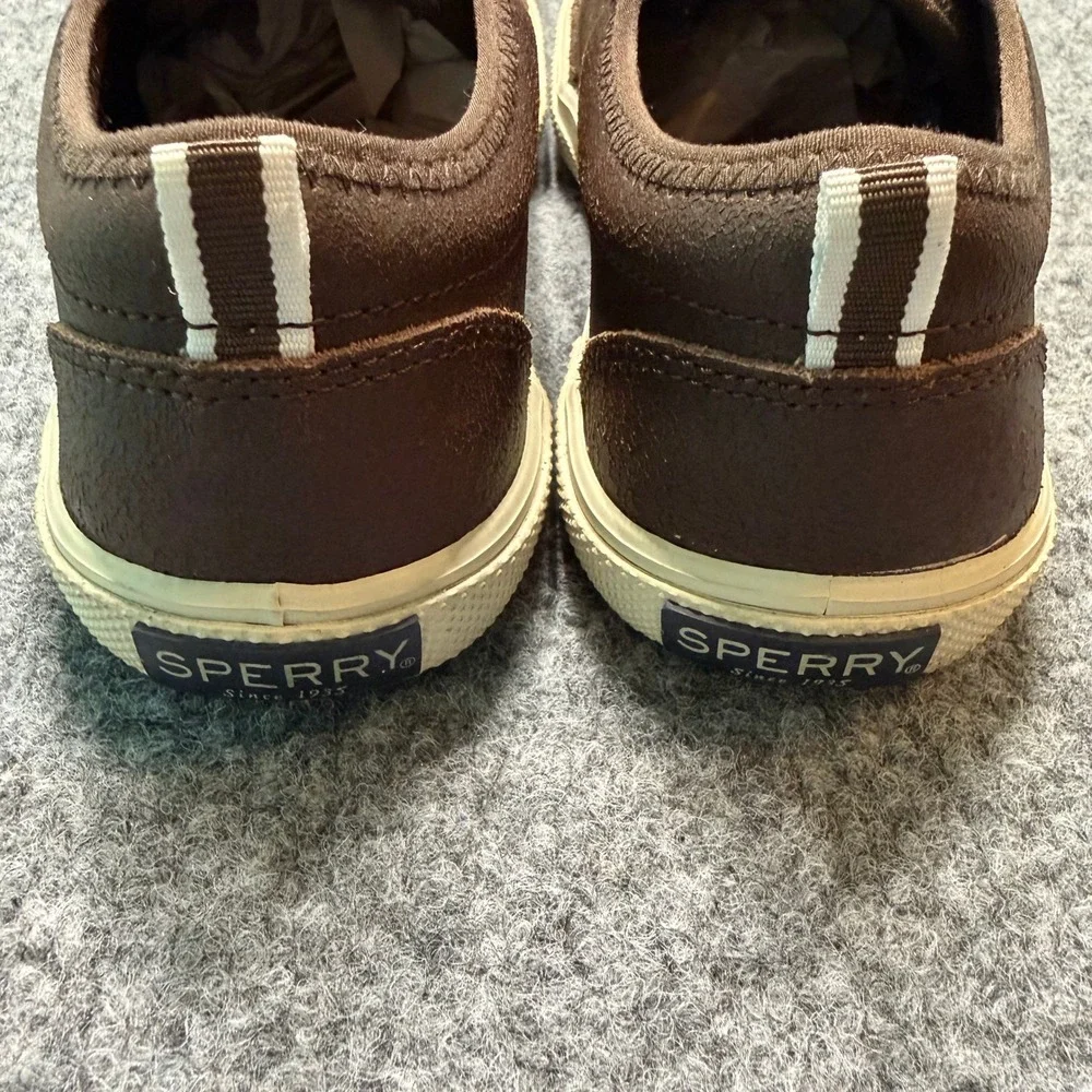 SPERRY TOP-SIDER Kids Deckfin Brown Leather Memory Foam Sneakers Size 2M